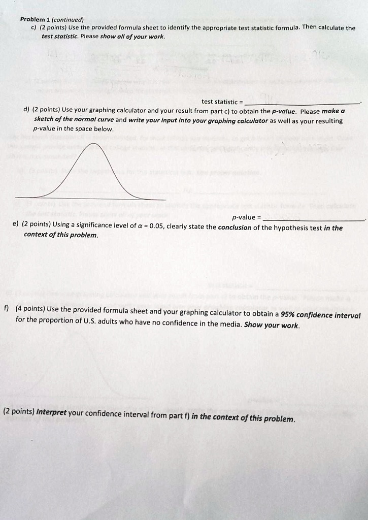 Problem Continued Points Use The Provided Formula Sheet Identify The