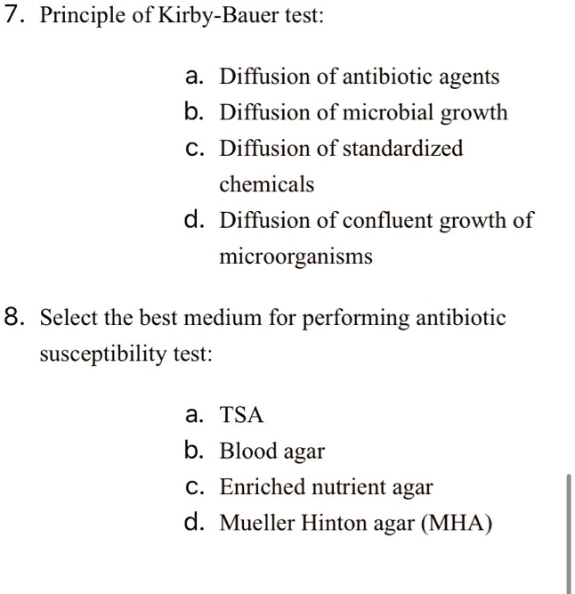 SOLVED 7 Principle Of Kirby Bauer Test A Diffusion Of Antibiotic