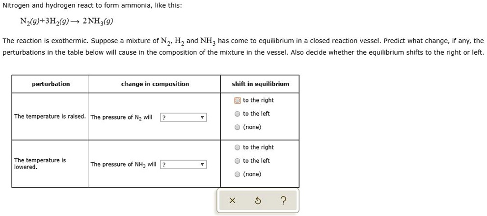 SOLVED Nitrogen And Hydrogen React To Form Ammonia Like This Nz G 3H