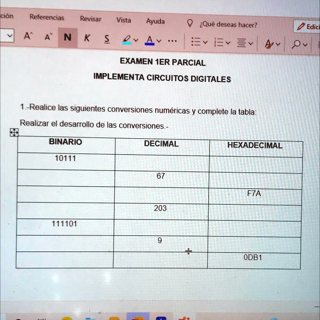 SOLVED 1 Realice las siguientes conversiones numéricas y complete la