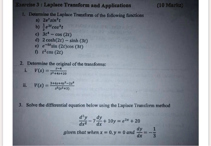 SOLVED Eyercise 3 Laplace Transform And Applications Deermine The