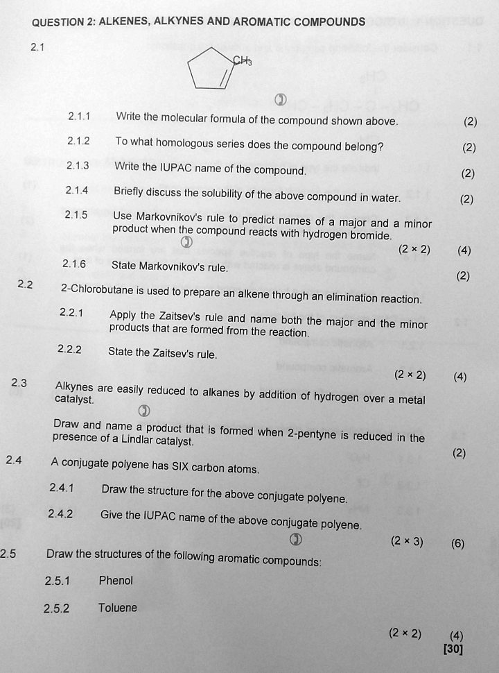 SOLVED QUESTION 2 ALKENES ALKYNES AND AROMATIC COMPOUNDS 2 1 1