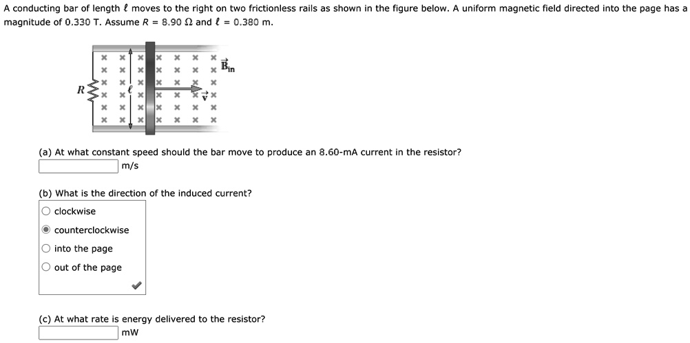 Solved Conducting Bar Of Length Moves To The Right On Two Frictionless