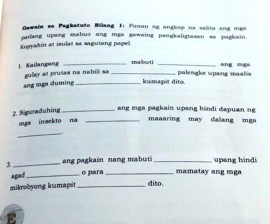 SOLVED Gawain Sa Pagkatuto Bilang 1 Punan Ng Angkop Na Salita Ang