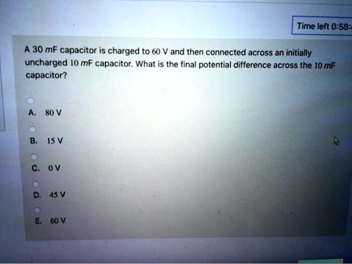 Solved Time Left A Mf Capacitor Is Charged To V And Then