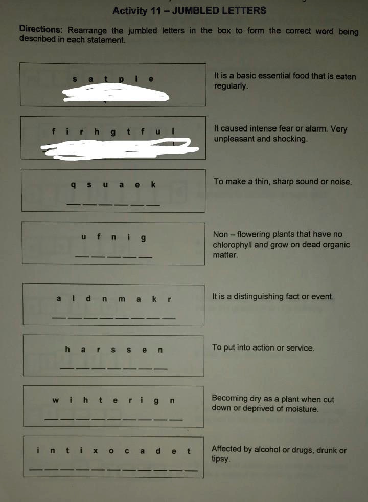 Solved Activity Jumbled Letters Directions Rearrange The Jumbled