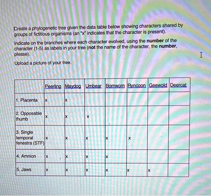 Solved Create A Phylogenetic Tree Given Ihe Data Table Below Showing