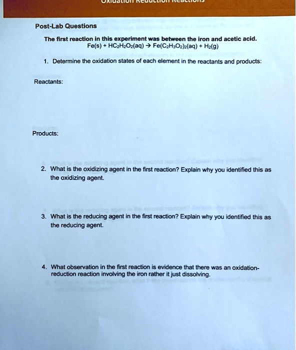 SOLVED En Post Lab Questions The First Reaction In This Experiment Was