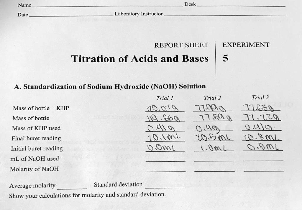 SOLVED Text Name Desk Date Laboratory Instructor REPORT SHEET