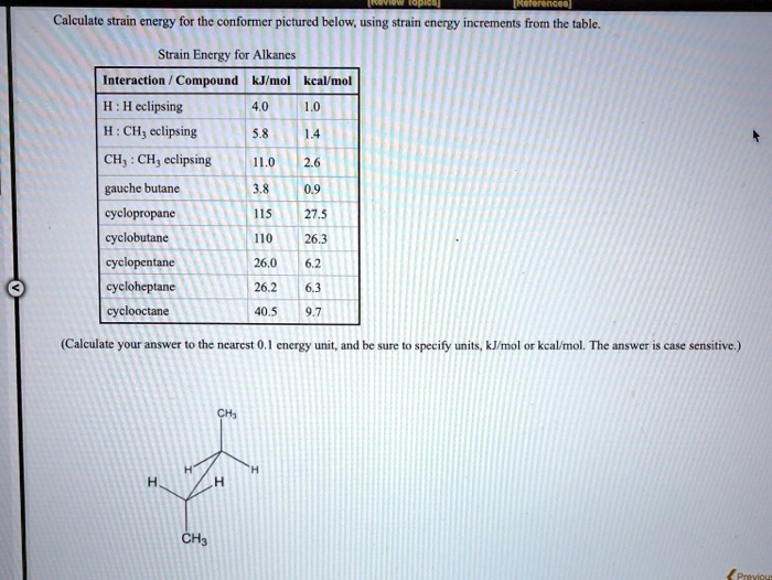 Solved Calculate Strain Energy For The Conformer Pictured Below Using