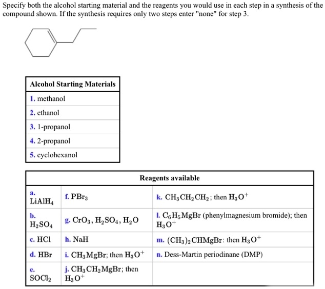 Solved Specify Both The Alcohol Starting Material And The Reagents You