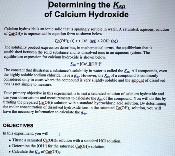 Solved Determining The Ksp Of Calcium Hydroxide Calcium Hydroxide Is