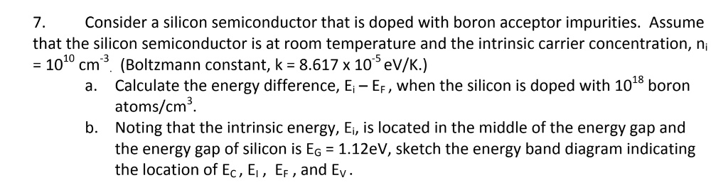 Solved Consider A Silicon Semiconductor That Is Doped With Boron