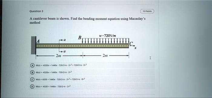 Solved A Cantilever Beam Is Shown Find The Bending Moment Equation