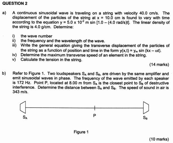 SOLVED QUESTION 2 A Continuous Sinusoidal Wave Is Traveling On A