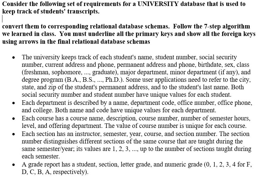 SOLVED Consider The Following Set Of Requirements For A UNIVERSITY