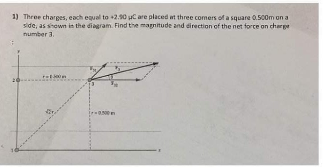 SOLVED 1 Three charges each equal to 2 90 μC are placed at three