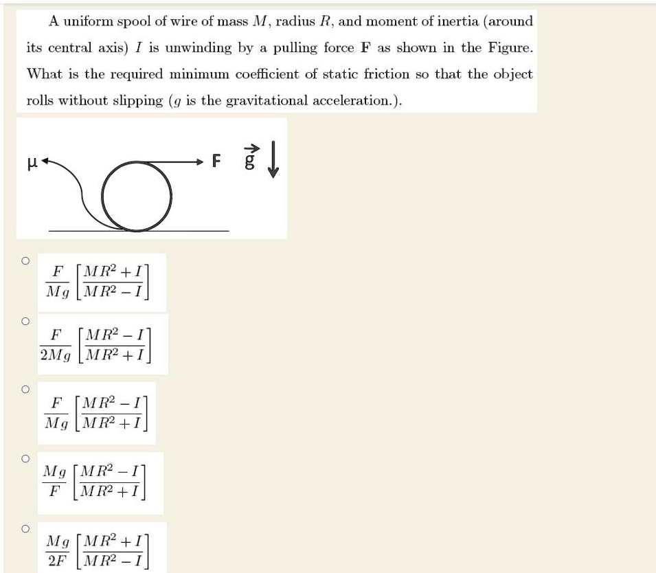 Solved A Uniform Spool Of Wire Of Mass M Radius R And Moment Of