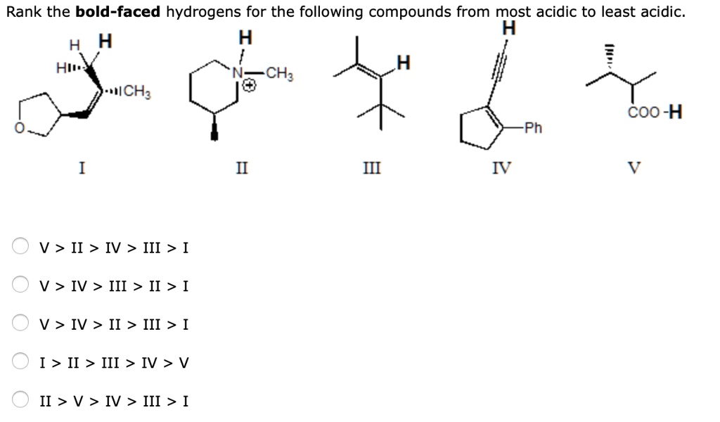 Solved Rank The Bold Faced Hydrogens For The Following Compounds From