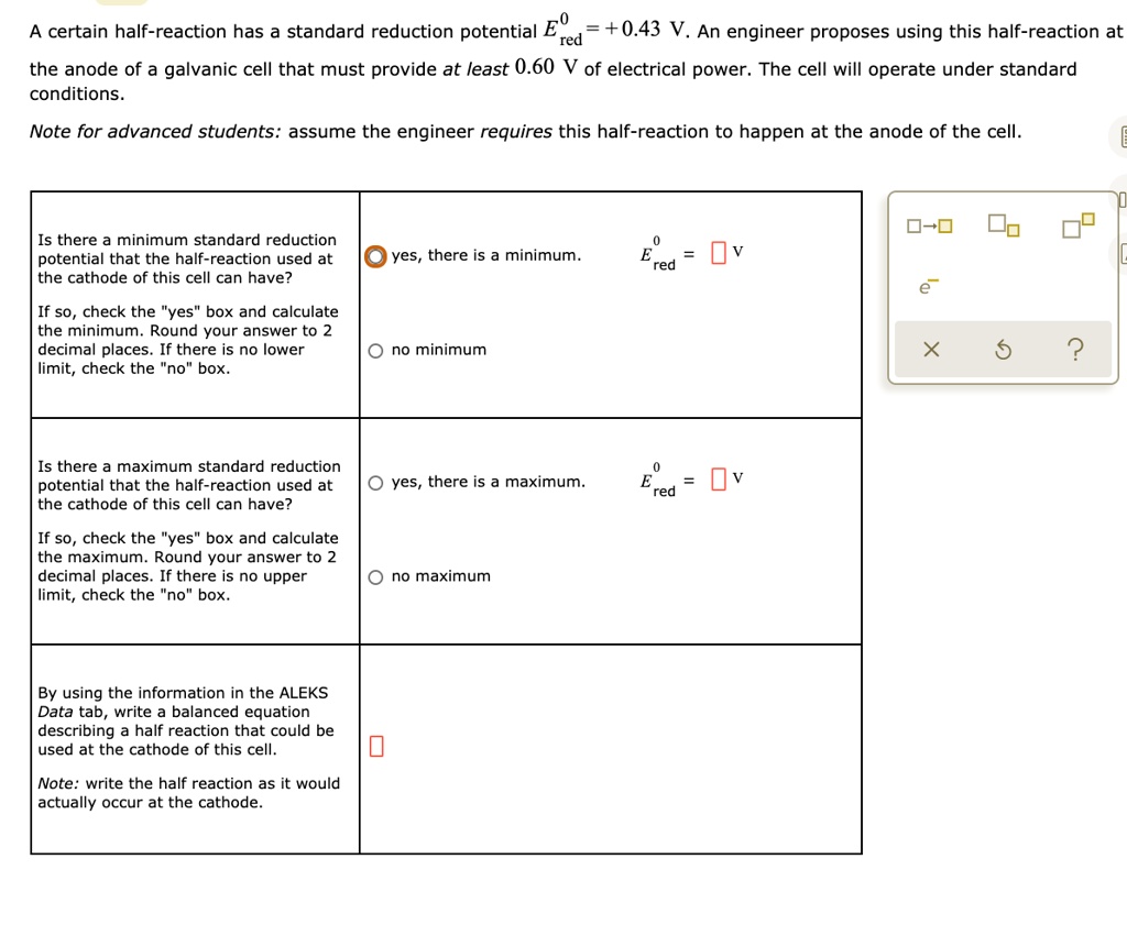 Solved A Certain Half Reaction Has A Standard Reduction Potential E