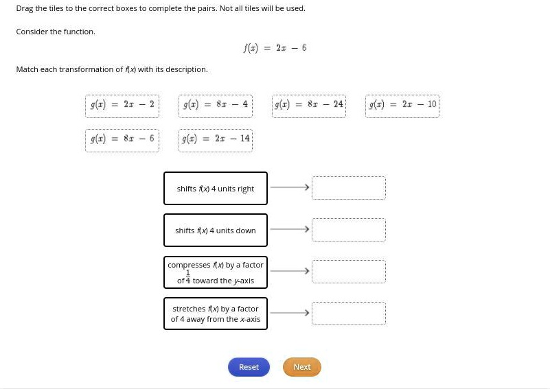 Solved Match Each Transformation Of F X With Its Description Drag