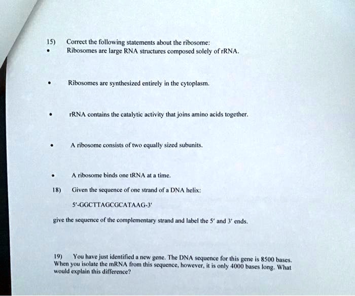 Solved Correct The Following Statements About The Ribosome Ribosomes