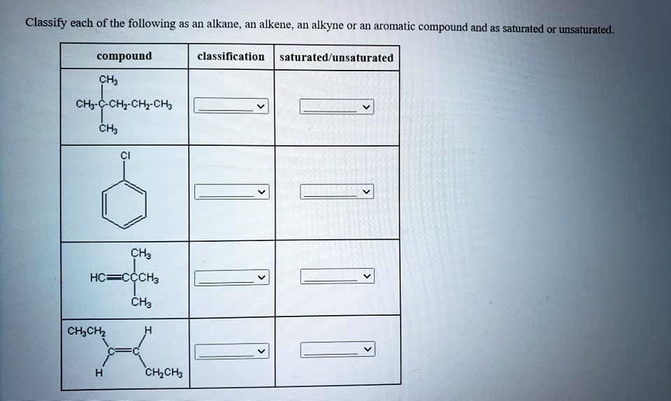 SOLVED Classify Each Of The Following As An Alkane An Alkele AH