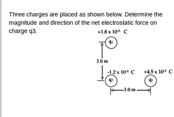 Solved Three Charges Are Placed As Shown Below Determine The