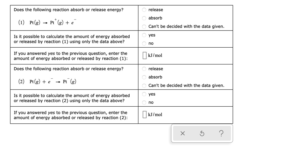 Solved Does The Following Reaction Absorb Or Release Energy Release