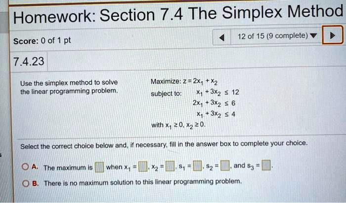 Solved Homework Section The Simplex Method Score Of Pt Of