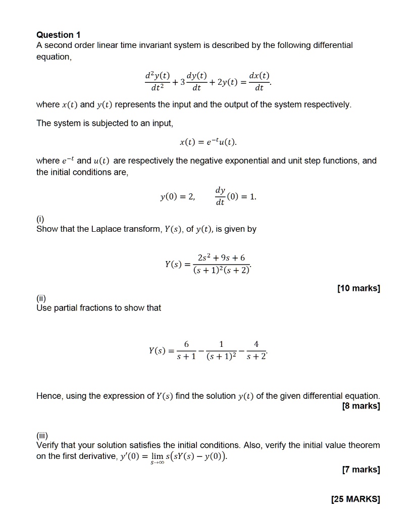 Solved A Second Order Linear Time Invariant System Is Described By The