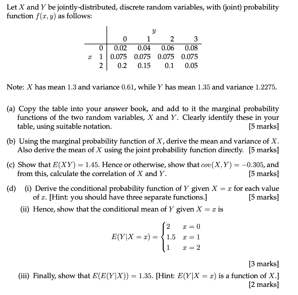 Solved Let X And Y Be Jointly Distributed Discrete Random Variables