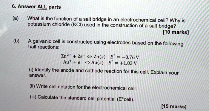 SOLVED Answer ALL Parts A What Is The Function Of A Salt Bridge In