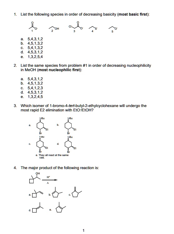 Solved List The Following Species In Order Of Decreasing Basicity