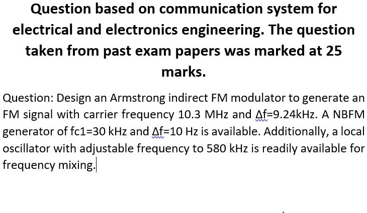 SOLVED Question Based On Communication System For Electrical And