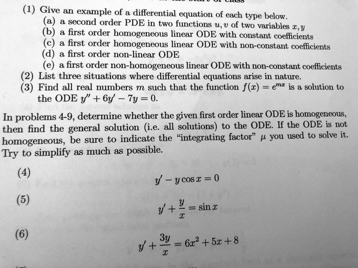 SOLVED Give An Example Of A Differential Equation Of Each Type Below