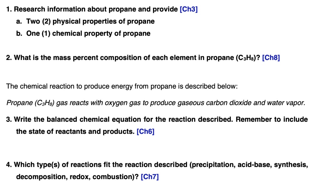 Solved Research Information About Propane And Provide Ch A Two