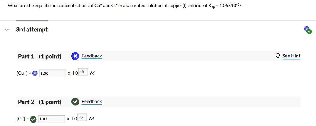 SOLVED What Are The Equilibrium Concentrations Of Cut And Cl Ina