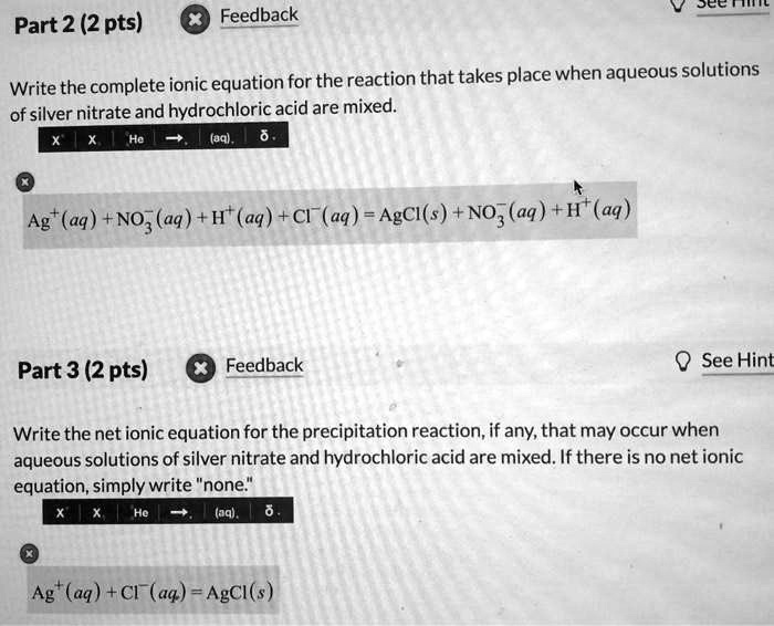 SOLVED Part 2 2 Pts Feedback Write The Complete Ionic Equation For