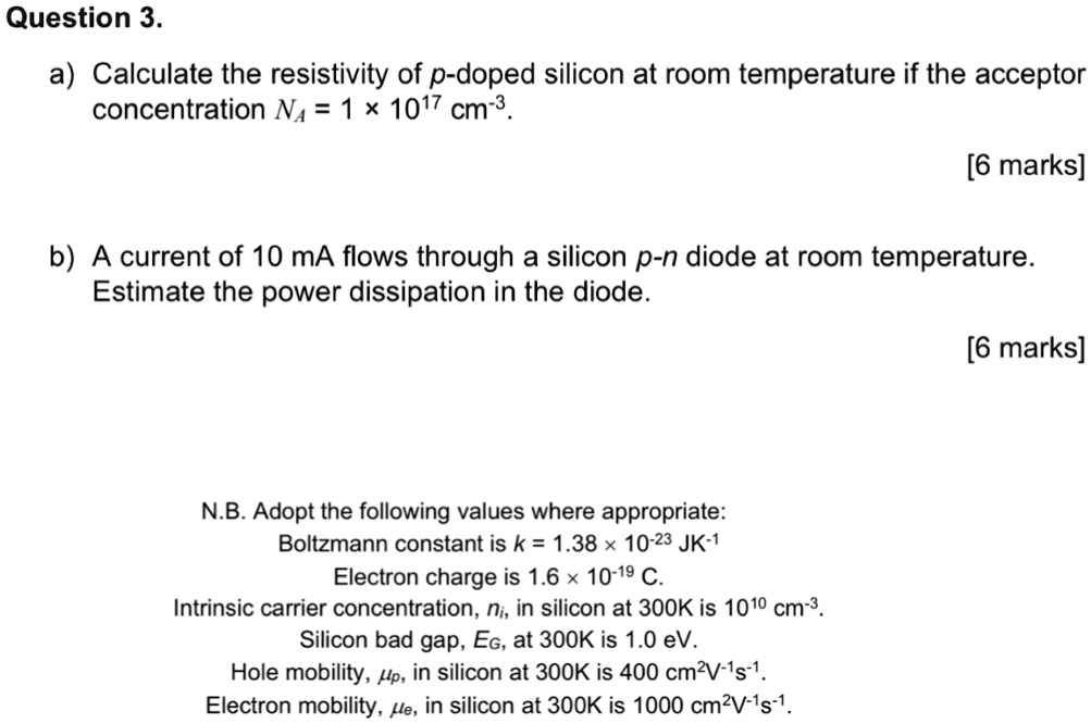 Question A Calculate The Resistivity Of P Doped Silicon At Room