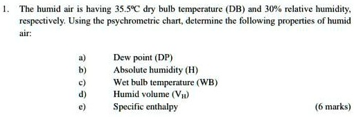 Solved The Humid Air Has A Dry Bulb Temperature Db Of C And A