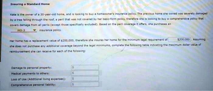 SOLVED Insuring A Standard Home Kate Is The Owner Of A 30 Year Old