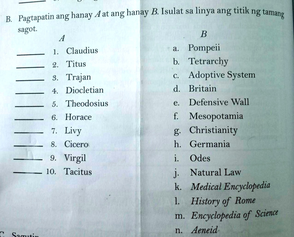 Solved Pa Help Po Salamat Hanay A Ang Hanay B Isulat Sa Linya Ang