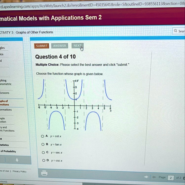 Solved Choose The Function Whose Graph Is Given Below Rd Apexlearning