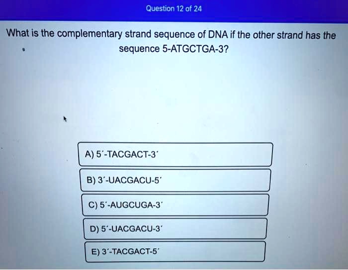 Solved What Is The Complementary Strand Sequence Of Dna If The Other