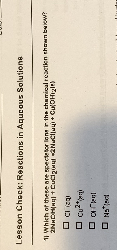 SOLVED Lesson Check Reactions In Aqueous Solutions 1 Which Of These