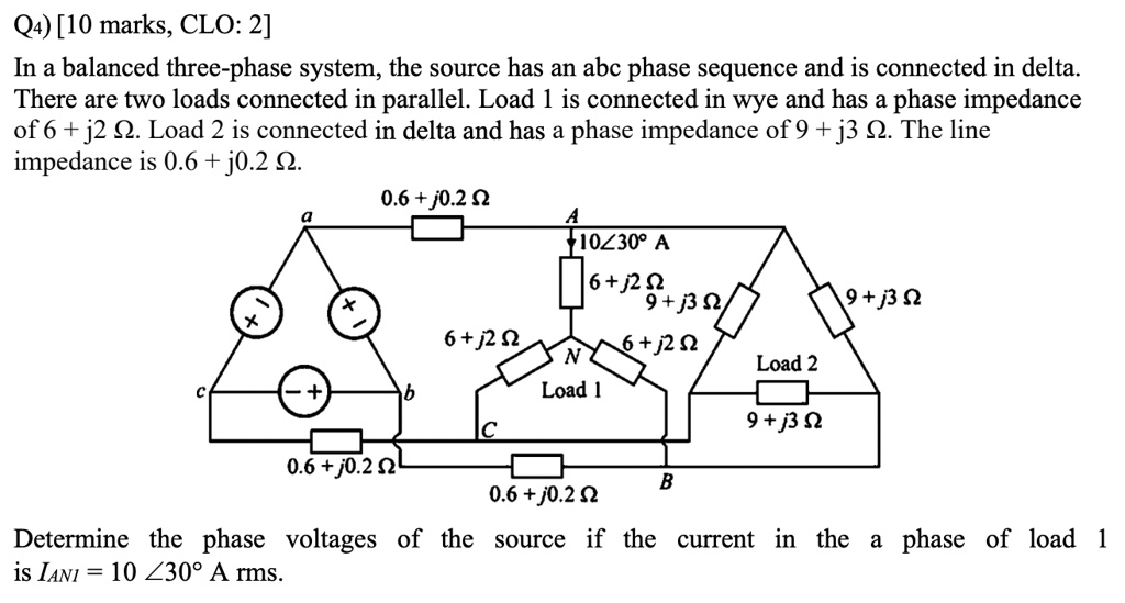 Solved In A Balanced Three Phase System The Source Has An Abc Phase