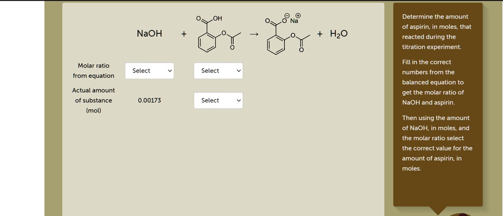 Solved Determine The Amount Of Aspirin In Moles That Reacted During