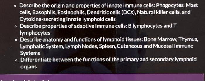 Solved Describe The Origin And Properties Of Innate Immune Cells