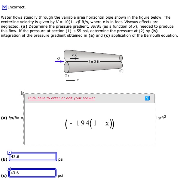 Solved Water Flows Steadily Through The Variable Area Horizontal Pipe